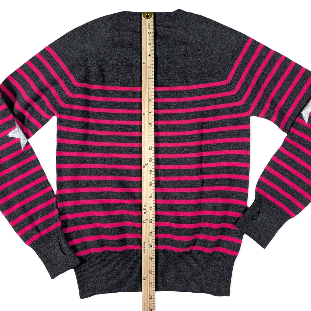 Zadig & Voltaire Ava Wool Cashmere Striped Star Sweater Gray Pink Girls 16 / 16Y - Picture 12 of 12